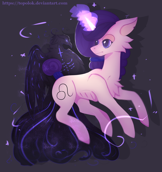 Size: 3200x3386 | Tagged: safe, artist:topolok, derpibooru import, oc, unofficial characters only, bird, pony, unicorn, cheek fluff, chest fluff, glowing horn, horn, simple background