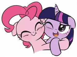 Size: 2047x1527 | Tagged: safe, artist:lemonspark, artist:lemonspark_mlp, derpibooru import, pinkie pie, twilight sparkle, twilight sparkle (alicorn), alicorn, earth pony, pony, eyes closed, female, hug, mare