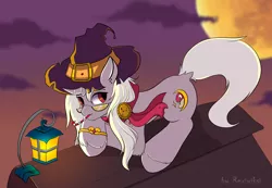 Size: 1934x1336 | Tagged: safe, artist:rexiwiksi, derpibooru import, oc, oc:burgandy, unofficial characters only, pony, clothes, commission, costume, cutie mark, female, halloween, halloween costume, hat, holiday, mare, scarf, signature, solo, witch costume, witch hat, ych result