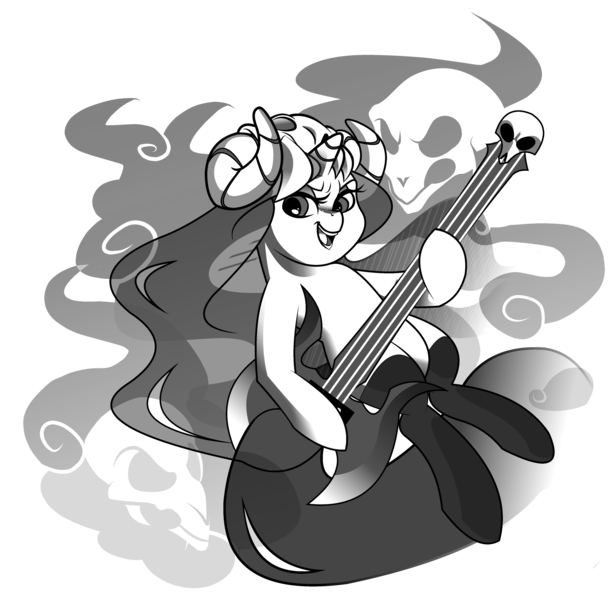 Size: 3000x2924 | Tagged: safe, artist:tentacuddles, derpibooru import, oc, oc:ebony bloodrose, ghost, pony, undead, unicorn, buck legacy, card art, clothes, female, guitar, hat, looking at you, mare, musical instrument, simple background, skull, socks, solo, stockings, thigh highs, transparent background, transparent mane