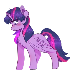 Size: 1280x1280 | Tagged: safe, artist:bttrcxps, derpibooru import, twilight sparkle, twilight sparkle (alicorn), alicorn, pony, blushing, chest fluff, female, mare, simple background, smiling, solo, sparkles, transparent background