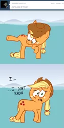 Size: 615x1230 | Tagged: safe, artist:hotdiggedydemon, derpibooru import, applejack, earth pony, pony, ask jappleack, ask, cute, featureless crotch, jackabetes, jappleack, tumblr, unknown sex