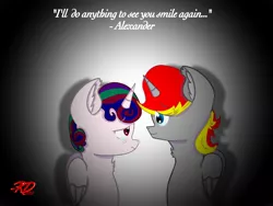 Size: 2048x1536 | Tagged: safe, alternate version, artist:rubydeluxe, derpibooru import, oc, oc:holly dance, oc:rd, unofficial characters only, alicorn, pony, alicorn oc, colored, crying, digital art, embrace, female, horn, love, male, quote, shading, signature, simple background, wings