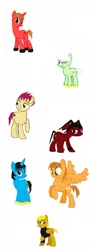 Size: 1412x3906 | Tagged: safe, artist:volcanicdash, derpibooru import, oc, oc:789, oc:cocoa, oc:dyno, oc:golden, oc:saur, oc:shade, oc:smashpro, unofficial characters only, earth pony, pegasus, pony, unicorn, series:memebusters, base used, one eye closed, sad, simple background, white background, wink