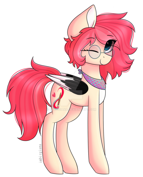 Size: 1024x1270 | Tagged: safe, artist:imbirgiana, derpibooru import, oc, oc:mirabelle, unofficial characters only, pegasus, pony, clothes, digital art, eye clipping through hair, female, glasses, mare, one eye closed, pink hair, pink mane, pink tail, scarf, signature, simple background, solo, transparent background, watermark, wink