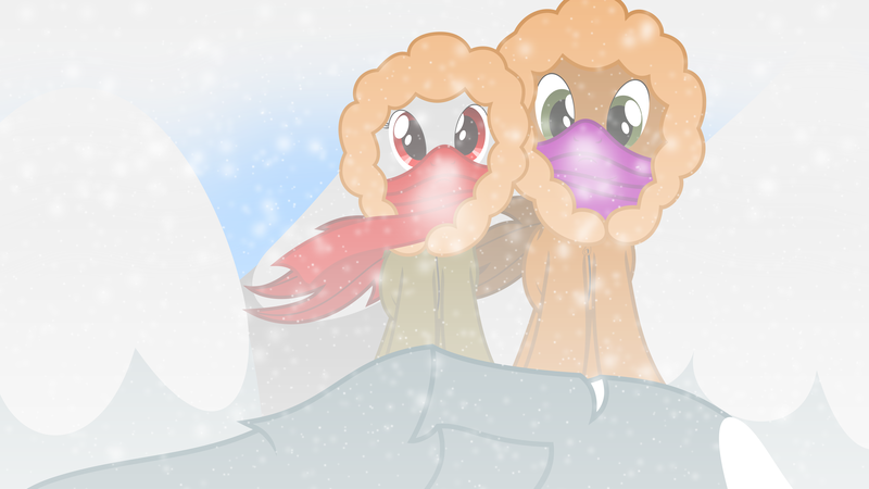 Size: 7680x4320 | Tagged: safe, artist:waveywaves, derpibooru import, oc, oc:coppercore, oc:waves, pony, absurd resolution, clothes, hoodie, mountain, scarf, shipping