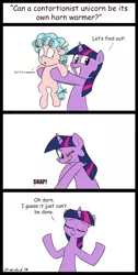 Size: 838x1661 | Tagged: semi-grimdark, artist:strebiskunk, derpibooru import, cozy glow, twilight sparkle, pegasus, pony, unicorn, ask horn warmer twilight, abuse, comic, cozybuse, dialogue, duo, execution, female, filly, implied death, implied murder, mare, paralysis, paralyzed, punish the villain, simple background, tumblr comic, unicorn twilight, white background
