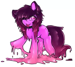 Size: 1952x1755 | Tagged: safe, artist:mixipony, derpibooru import, oc, oc:grape, unofficial characters only, goo, goo pony, original species, choker, female, mare, one eye closed, simple background, solo, tongue out, white background