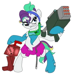 Size: 1280x1280 | Tagged: suggestive, artist:bennimarru, derpibooru import, rarity, pony, alternate hairstyle, bandana, belt, colored, diving goggles, dynamite, explosives, flat colors, plunger, punk, raripunk, ripped pants, ripped stockings, simple background, smiling, snorkel, toothpick, transparent background, weapon