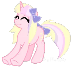 Size: 398x372 | Tagged: safe, artist:doroshll, derpibooru import, oc, oc:sugar moon, pony, unicorn, bow, eyes closed, female, hair bow, mare, simple background, solo, tail bow, transparent background