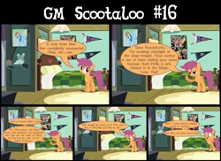 Size: 4800x3500 | Tagged: safe, artist:gm-scoots, artist:lytlethelemur, derpibooru import, scootaloo, pony, comic:bleeding hearts, comic, implied aunt holiday, implied auntie lofty, implied implying, implied lesbian, implied scootaloo's parents, note, scootaloo's house