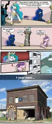 Size: 460x1087 | Tagged: artist needed, safe, derpibooru import, edit, discord, princess cadance, princess celestia, princess luna, queen chrysalis, trixie, twilight sparkle, alicorn, draconequus, pony, angry celestia, blowing a kiss, boardroom suggestion, building, defenestration, floating heart, heart, hoof shoes, meme, one eye closed, photo, photo edit, remake, thrown out of the window, tumblr, tumblr 2018 nsfw purge, tumblr drama, wink