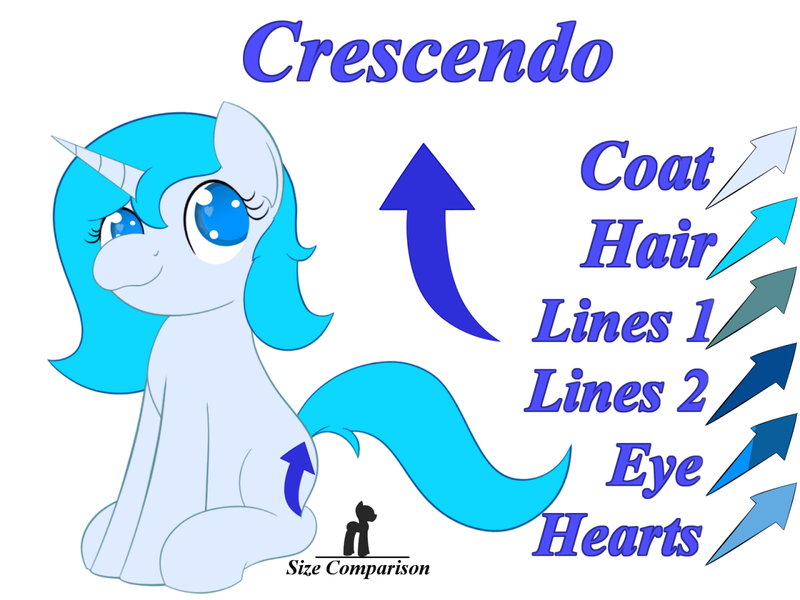 Size: 1280x960 | Tagged: safe, artist:hartenas, derpibooru import, oc, oc:crescendo, unofficial characters only, pony, unicorn, female, giant pony, macro, mare, reference sheet, simple background, size comparison, solo, white background