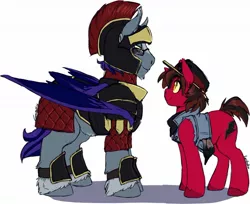 Size: 1280x1043 | Tagged: safe, artist:locosaltinc, derpibooru import, oc, oc:diomades, oc:grease lightning, unofficial characters only, pony, armor, clothes, explicit source, hat, helmet, neckerchief, shirt