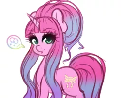 Size: 1280x1032 | Tagged: safe, artist:fluffymaiden, derpibooru import, oc, oc:sugar lace, unofficial characters only, pony, unicorn, female, lesbian, looking at you, mare, smiling, solo, speech bubble