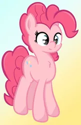 Size: 836x1280 | Tagged: safe, artist:badponyvectors, derpibooru import, pinkie pie, earth pony, pony, chest fluff, female, gradient background, mare, smiling, solo