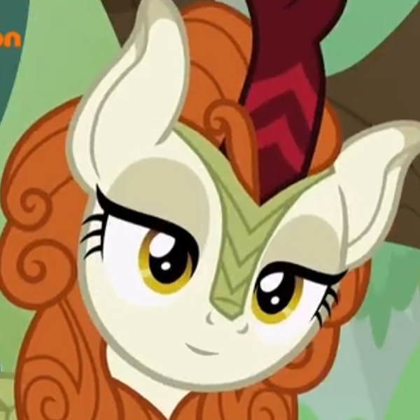 Size: 640x640 | Tagged: autumn blaze, derpibooru import, inverted mouth, kirin, safe, screencap, smiling, solo, sounds of silence