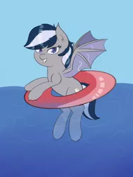Size: 2400x3200 | Tagged: suggestive, artist:eyeburn, derpibooru import, oc, oc:daturea eventide, unofficial characters only, bat pony, pony, bedroom eyes, inner tube, looking at you, swimming, water