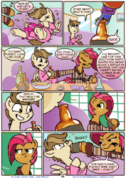 Size: 706x1000 | Tagged: safe, artist:whateverbender, derpibooru import, babs seed, featherweight, pony, comic:flock together birthday, animated, comic, crossdressing, drunker babs, explicit source, female, femdom, foal, frame by frame, gif, male, pink dress, squigglevision, unamused, vulgar
