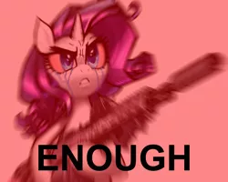 Size: 2668x2138 | Tagged: safe, artist:vombavr, derpibooru import, edit, rarity, pony, bipedal, caption, crying, delet this, gun, holographic sight, image macro, m14, meme, reaction image, rifle, solo, suppressor, text, weapon