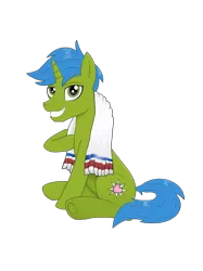 Size: 1528x2048 | Tagged: safe, artist:speedy1369, derpibooru import, oc, oc:jazzy love, unofficial characters only, pony, 2019 community collab, derpibooru community collaboration, male, simple background, sitting, smiling, solo, stallion, towel, transparent background