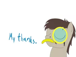 Size: 500x375 | Tagged: artist:hartenas, banana, derpibooru import, dialogue, eyes closed, food, male, monocle, oc, oc:hartenas, safe, simple background, solo, stallion, unofficial characters only, white background