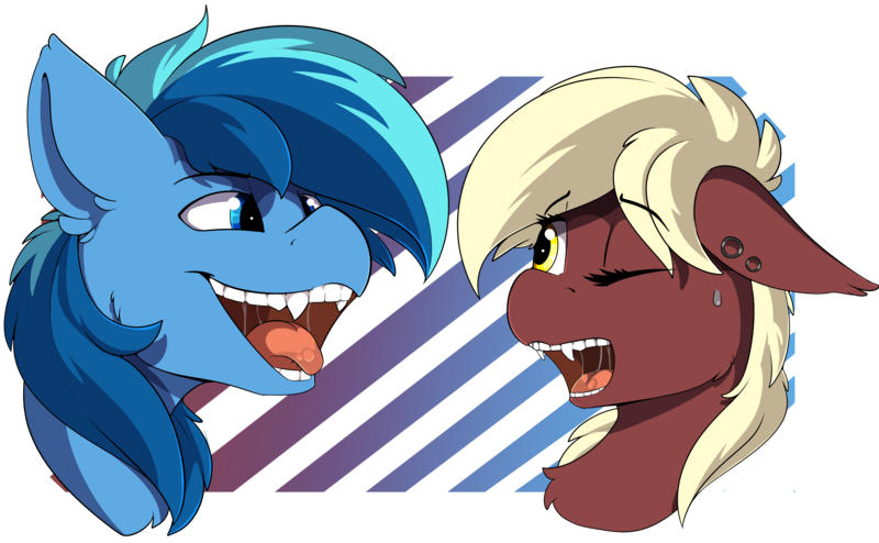 Size: 5088x3144 | Tagged: safe, artist:beardie, derpibooru import, oc, oc:picture perfect, oc:umami stale, unofficial characters only, pony, drool, fangs, mawshot, open mouth, teeth