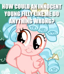 Size: 771x889 | Tagged: safe, derpibooru import, edit, edited screencap, screencap, cozy glow, pegasus, pony, blatant lies, caption, cozybetes, cute, evil, female, filly, image macro, pure concentrated unfiltered evil of the utmost potency, pure unfiltered evil, solo, text