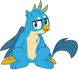 Size: 11320x10175 | Tagged: safe, artist:ejlightning007arts, derpibooru import, gallus, gryphon, what lies beneath, absurd resolution, chest fluff, featureless crotch, male, open mouth, paws, simple background, sitting, solo, transparent background, vector