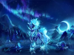 Size: 3146x2344 | Tagged: safe, artist:light-of-inirida, derpibooru import, oc, unofficial characters only, pony, aurora borealis, badass, crescent moon, female, ice, mare, moon, night, scenery, tundra