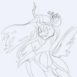 Size: 540x540 | Tagged: artist:puddingskinmcgee, changeling, changeling queen, derpibooru import, female, looking at you, queen chrysalis, safe, simple background, smiling, solo