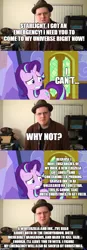 Size: 500x1440 | Tagged: safe, derpibooru import, edit, edited screencap, editor:lord you know who, screencap, starlight glimmer, pony, unicorn, winterchilla, comic:the epilogue, best gift ever, atop the fourth wall, bendy and the ink machine, christmas, comic, fanfic art, food, holiday, ink, linkara, pudding, screencap comic, winterzilla