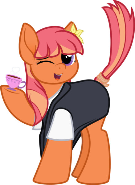 Size: 875x1200 | Tagged: safe, artist:binkyt11, derpibooru import, oc, oc:star anrise, unofficial characters only, earth pony, pony, 2019 community collab, derpibooru community collaboration, .svg available, clothes, cup, cute, flower, flower in hair, food, inkscape, looking at you, ocbetes, one eye closed, simple background, solo, svg, tail wrap, tea, teacup, transparent background, vector, wink