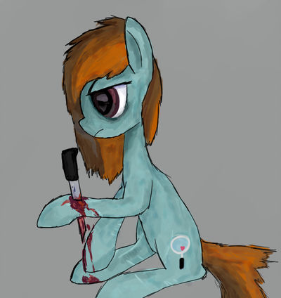 Size: 400x424 | Tagged: grimdark, artist:restartbob, deleted from derpibooru, derpibooru import, oc, oc:mercury vapour, earth pony, pony, apathy, blood, knife, sad, self harm, sitting