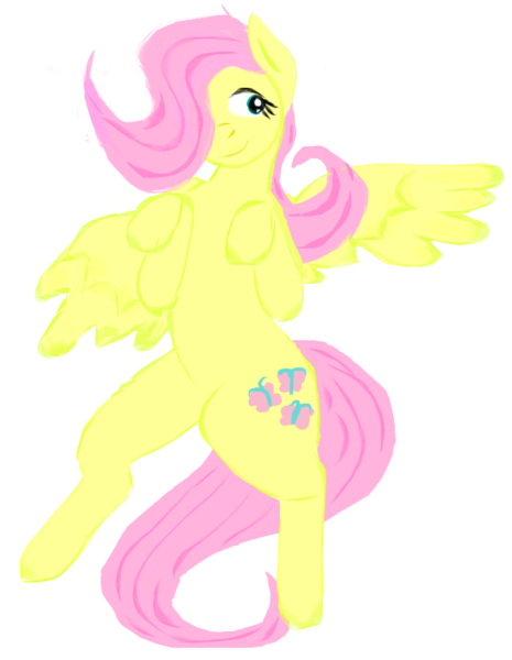 Size: 752x970 | Tagged: safe, artist:rudy, derpibooru import, fluttershy, pegasus, pony, raised hooves, simple background, smiling, solo, spread wings, white background, wings