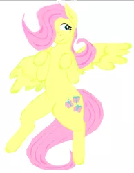 Size: 752x970 | Tagged: safe, artist:rudy, derpibooru import, fluttershy, pegasus, pony, raised hooves, simple background, smiling, solo, spread wings, white background, wings
