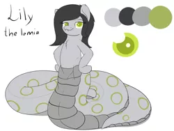 Size: 1280x960 | Tagged: artist:hartenas, derpibooru import, female, lamia, looking at you, mare, oc, oc:lily, original species, reference sheet, safe, simple background, snake, snake pony, solo, unofficial characters only, white background