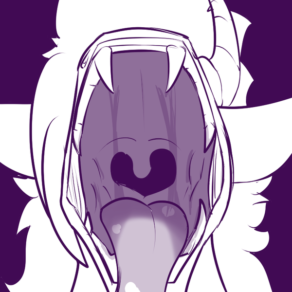 Size: 750x750 | Tagged: suggestive, artist:conmanwolf, derpibooru import, oc, oc:scraps, unofficial characters only, draconequus, draconequus oc, drool, fangs, imminent vore, maw, mawshot, monochrome, open mouth, throat, tongue out, uvula