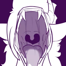 Size: 750x750 | Tagged: suggestive, artist:conmanwolf, derpibooru import, oc, oc:scraps, unofficial characters only, draconequus, draconequus oc, drool, fangs, imminent vore, maw, mawshot, monochrome, open mouth, throat, tongue out, uvula