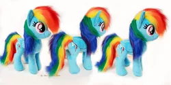 Size: 3000x1504 | Tagged: safe, artist:epicrainbowcrafts, derpibooru import, rainbow dash, pegasus, pony, female, folded wings, irl, mare, photo, plushie, smiling, solo, standing, wings