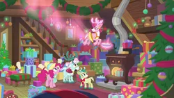 Size: 1280x720 | Tagged: safe, derpibooru import, screencap, alice the reindeer, aurora the reindeer, bori the reindeer, pinkie pie, pony, best gift ever