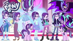 Size: 1280x720 | Tagged: safe, derpibooru import, starlight glimmer, demon, pony, equestria girls, adorable face, clothes, clothes swap, converse, crystal guardian, cute, daydream-ified, floppy ears, glimmerbetes, human ponidox, multeity, my little pony logo, ponied up, self ponidox, shoes, starlight cluster, starlight satan