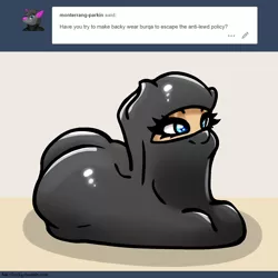 Size: 1280x1280 | Tagged: safe, artist:slavedemorto, derpibooru import, oc, oc:backy, unofficial characters only, earth pony, pony, ask, bedroom eyes, burqa, simple background, tumblr, tumblr 2018 nsfw purge, tumblr drama