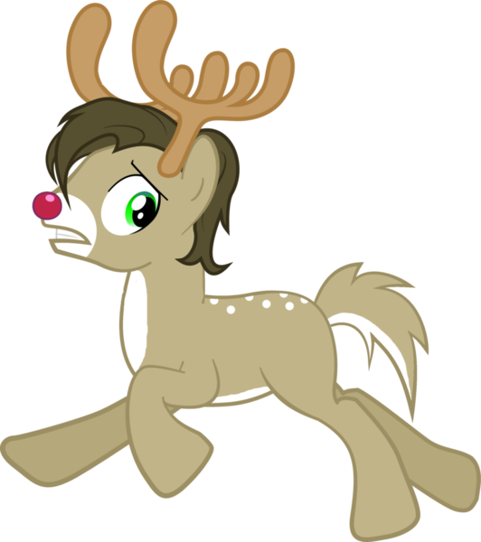 Size: 842x949 | Tagged: safe, artist:bronybyexception, derpibooru import, deer, pony, reindeer, antlers, reindeer antlers, rudolph the red nosed reindeer, running away, vector