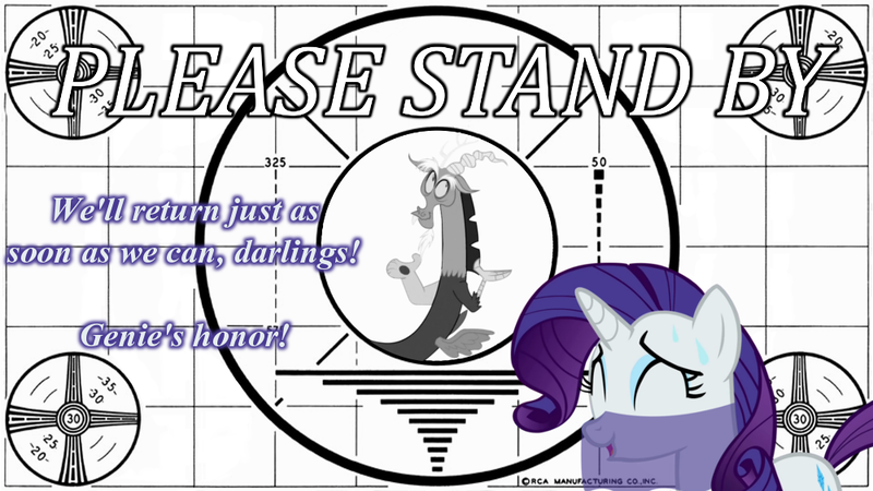 Size: 1000x563 | Tagged: safe, artist:creamsicle delight, deleted from derpibooru, derpibooru import, discord, rarity, draconequus, genie, pony, unicorn, ask generous genie rarity, female, male, mare, test card