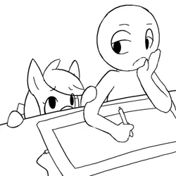 Size: 500x500 | Tagged: safe, artist:arkiiwarki, derpibooru import, oc, pony, bored, drawing, lineart, looking at each other, stylus