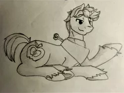 Size: 4608x3456 | Tagged: safe, artist:uliovka, derpibooru import, big macintosh, oc, oc:basura, pony, head swap, male, modular, pencil drawing, stallion, traditional art