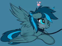 Size: 954x706 | Tagged: suggestive, artist:twiren, derpibooru import, oc, oc:rosy firefly, unofficial characters only, pegasus, pony, floppy ears, heart, leash, male, pony pet, stallion, trap, wings
