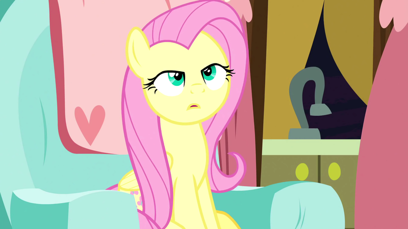 Size: 1920x1080 | Tagged: safe, artist:dwk, derpibooru import, screencap, fluttershy, pegasus, pony, totally legit recap, discordant harmony, bruh, chair, daydream, faic, female, high, mare, mid-blink screencap, sink, sitting, solo