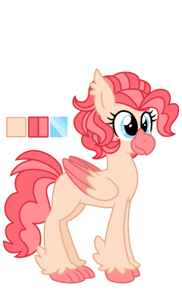 Size: 800x1280 | Tagged: artist:sandwichbuns, classical hippogriff, derpibooru import, female, hippalectryon, hippogriff, hybrid, interspecies offspring, magical lesbian spawn, oc, oc:spongecake, offspring, parent:pinkie pie, parent:princess skystar, parents:skypie, reference sheet, safe, simple background, solo, transparent background